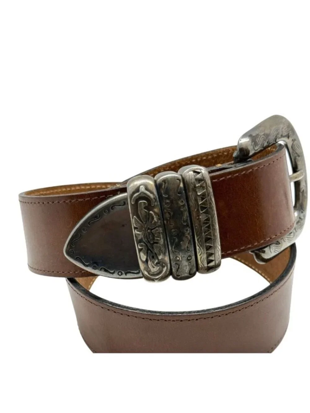 Streets Ahead Womens Statement Belt Brown Leather Silver-Tone Buckle Boho Size S